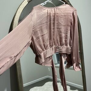 satin pink, long sleeved, tied in the back H&M shirt, size small
